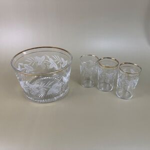 Vintage Bartlett Collins Set – Etched Grapevine, Gold Rim, Mid-Century